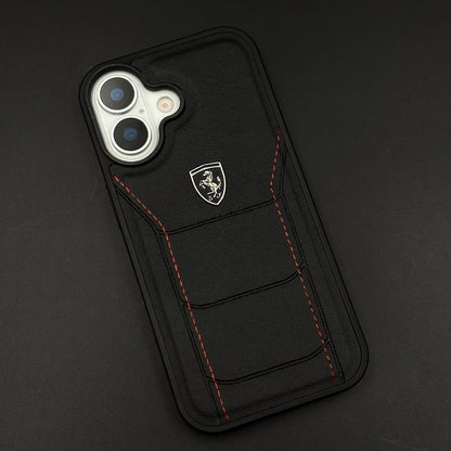 iPhone 17 Ferrari Sports Car Heritage Leather Stitched Case - Black