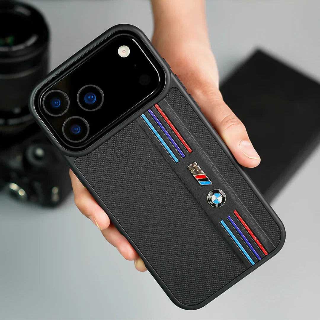 iPhone 17 Pro BMW Case, BMW M-Sport Performance Series Leather Back cover - Black