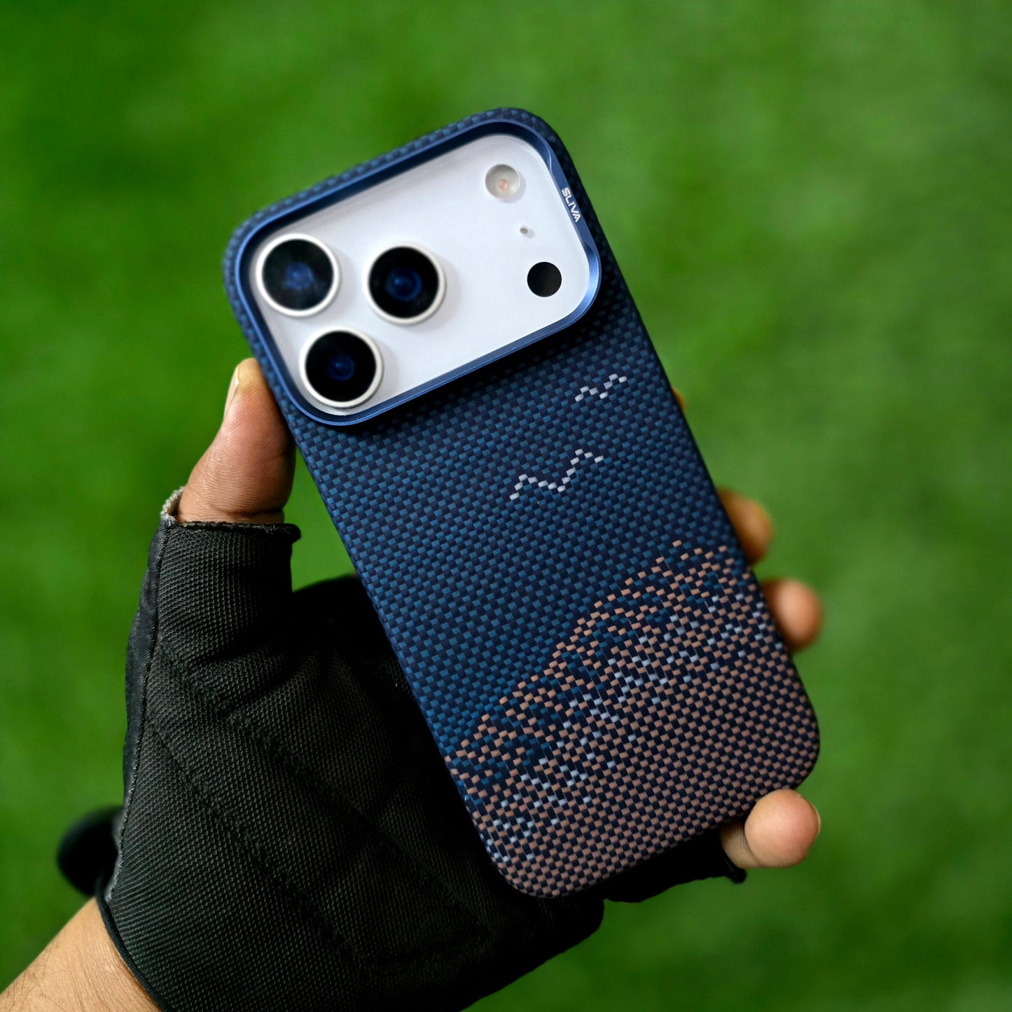 iPhone 17 Pro 0.4mm Thin Original SLIVA Real Aramid Carbon Fiber Case with Magsafe - Brown-Blue