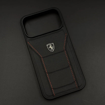 iPhone 17 Pro Ferrari Sports Car Heritage Leather Stitched Case - Black