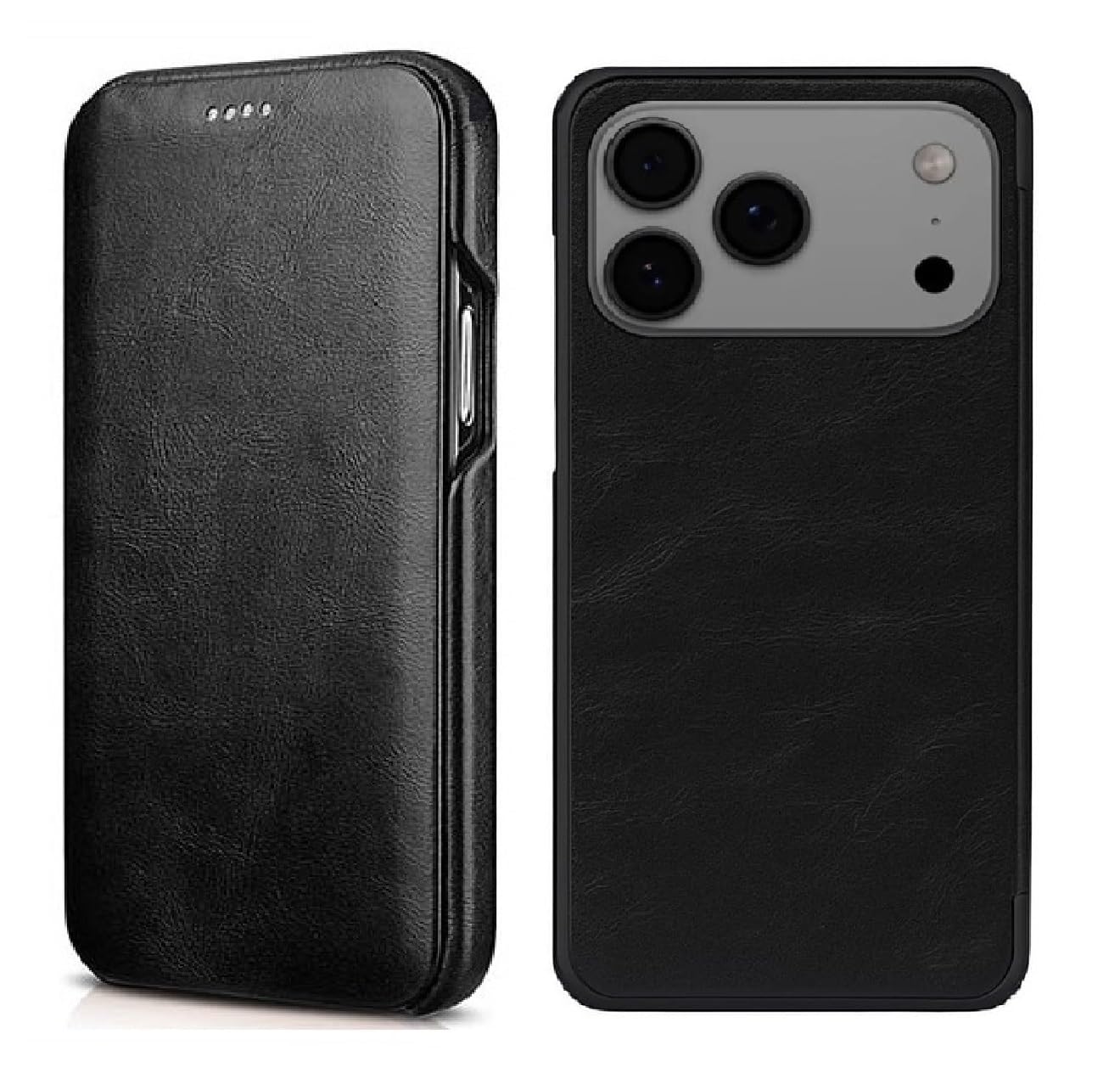 iPhone 17 Pro Max Leather Magnetic Flip Case with Card Slot and Kickstand - Black