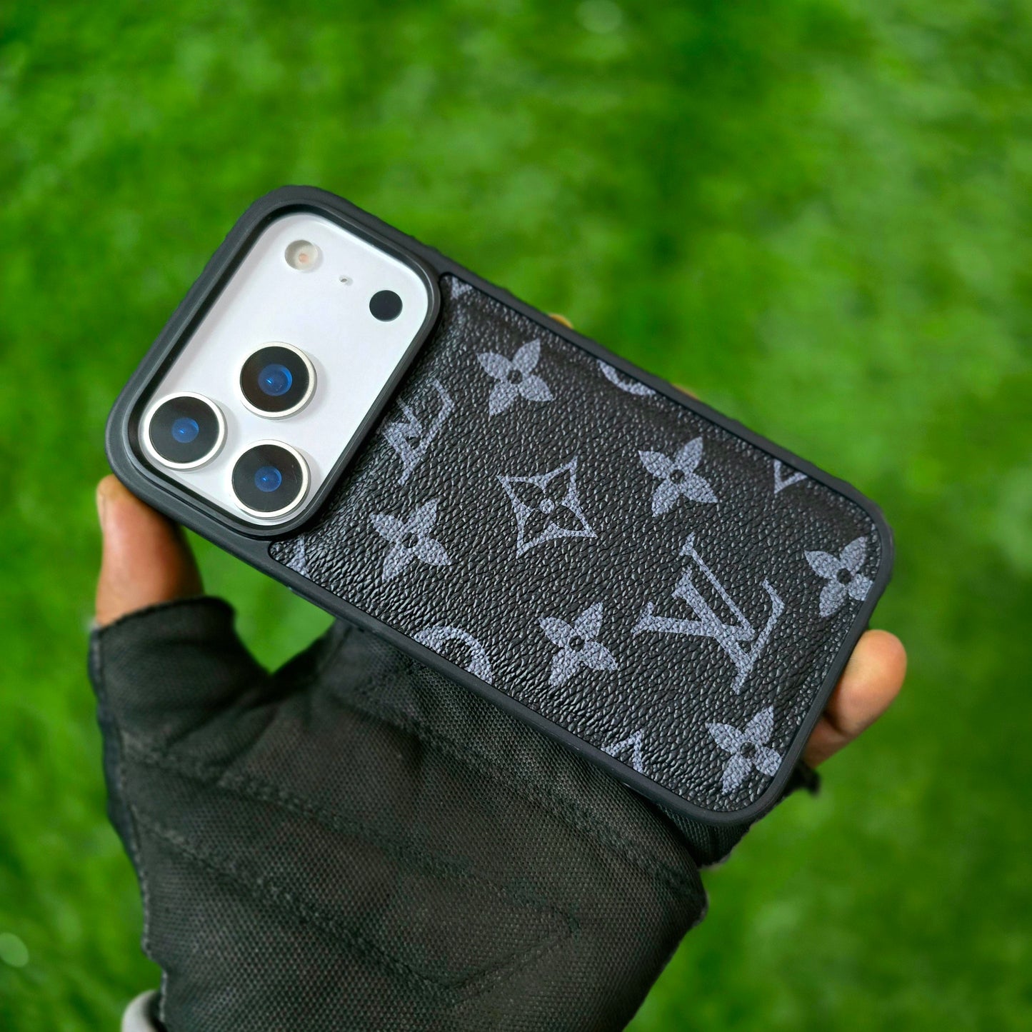 iPhone 17 Pro Max LV Leather Case, Luxurious Louis Vuitton Leather Case - Black