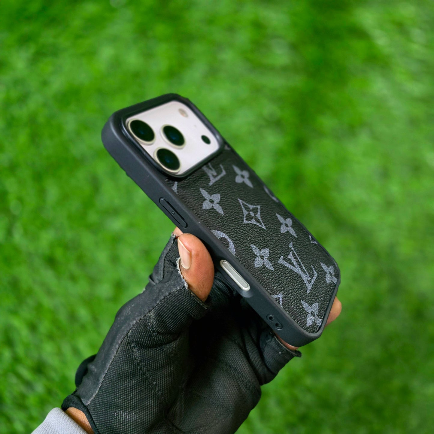 iPhone 17 Pro Max LV Leather Case, Luxurious Louis Vuitton Leather Case - Black