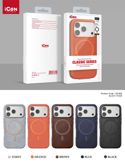 iPhone 17 Pro Leather Magsafe Case Premium Luxurious Leather with Metal Magnetic Magsafe Ring - Grey