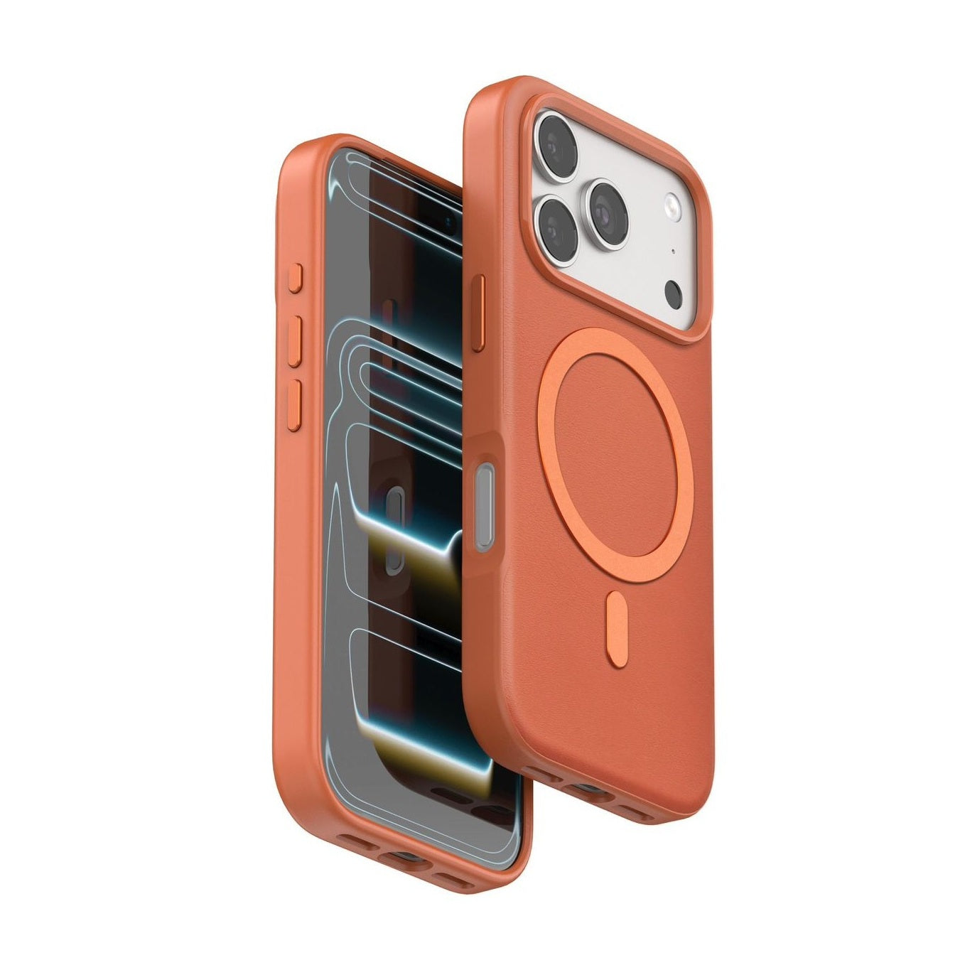 iPhone 17 Pro Leather Magsafe Case Premium Luxurious Leather with Metal Magnetic Magsafe Ring - Orange