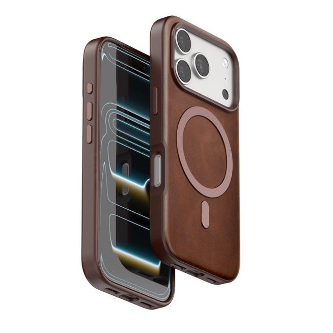 iPhone 17 Pro Max Leather Magsafe Case Premium Luxurious Leather with Metal Magnetic Magsafe Ring - Brown