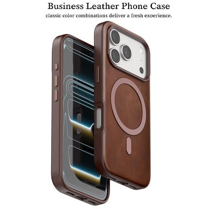 iPhone 17 Pro Max Leather Magsafe Case Premium Luxurious Leather with Metal Magnetic Magsafe Ring - Brown