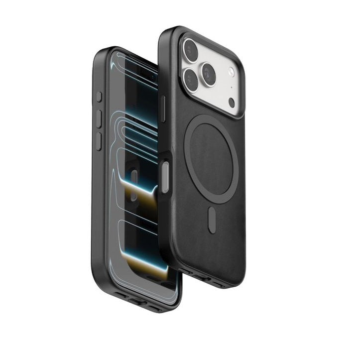 iPhone 17 Pro Leather Magsafe Case Premium Luxurious Leather with Metal Magnetic Magsafe Ring - Black