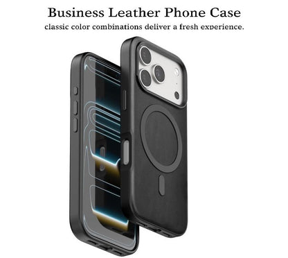 iPhone 17 Pro Leather Magsafe Case Premium Luxurious Leather with Metal Magnetic Magsafe Ring - Black
