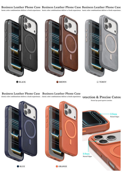 iPhone 17 Pro Leather Magsafe Case Premium Luxurious Leather with Metal Magnetic Magsafe Ring - Brown