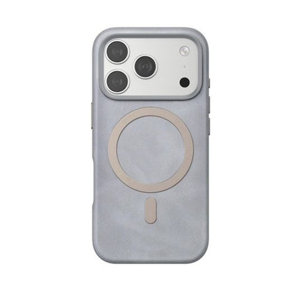 iPhone 17 Pro Leather Magsafe Case Premium Luxurious Leather with Metal Magnetic Magsafe Ring - Grey