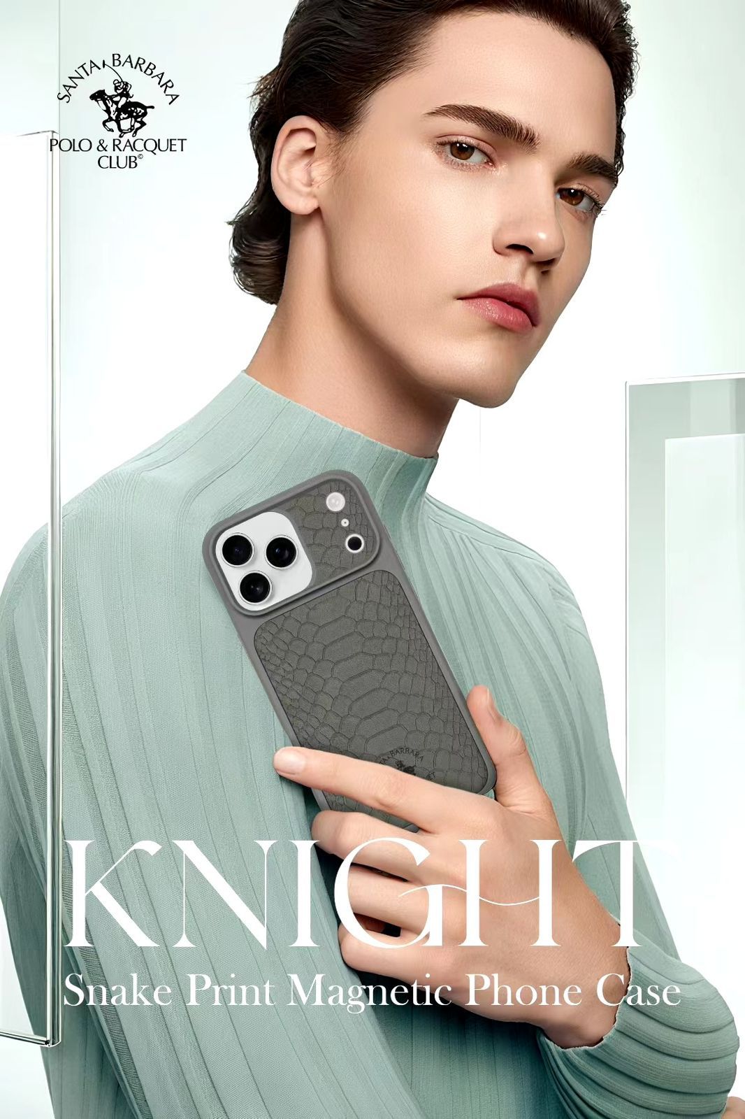 iPhone 17 Pro Max Genuine Leather Original Santa Barbara Polo Club Knight Series Back Cover - Grey