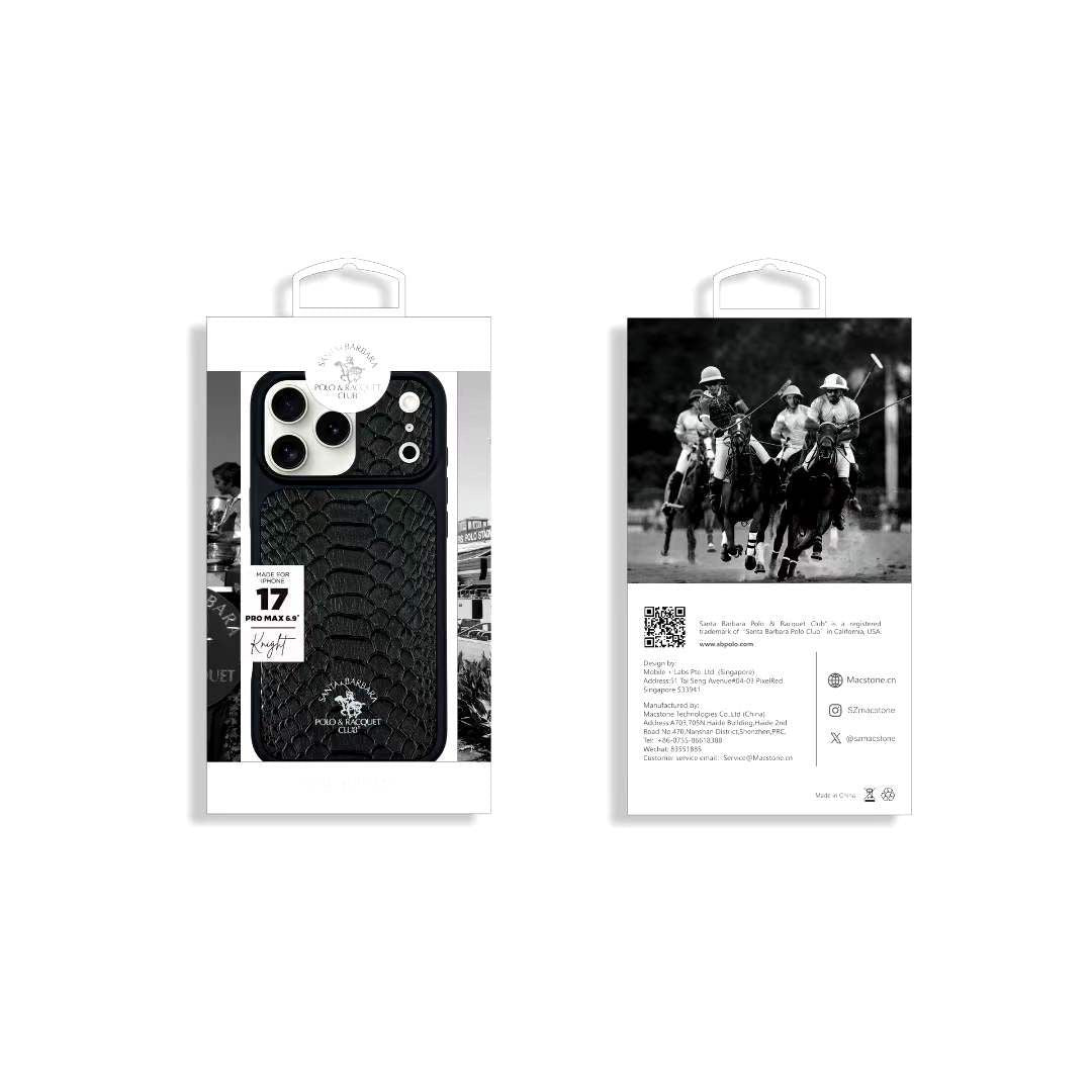 iPhone 17 Pro Max Genuine Leather Original Santa Barbara Polo Club Knight Series Back Cover - Black