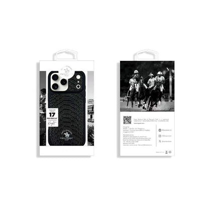 iPhone 17 Pro Max Genuine Leather Original Santa Barbara Polo Club Knight Series Back Cover - Black
