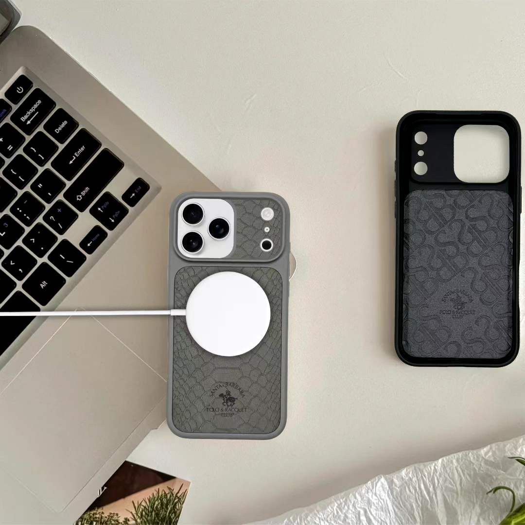 iPhone 17 Pro Max Genuine Leather Original Santa Barbara Polo Club Knight Series Back Cover - Grey