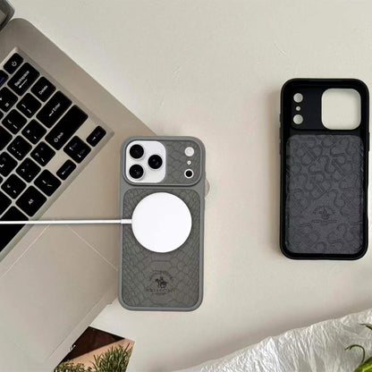 iPhone 17 Pro Max Genuine Leather Original Santa Barbara Polo Club Knight Series Back Cover - Grey