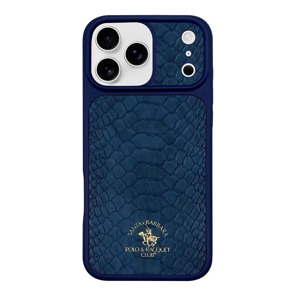 iPhone 17 Pro Max Genuine Leather Original Santa Barbara Polo Club Knight Series Back Cover - Navy Blue