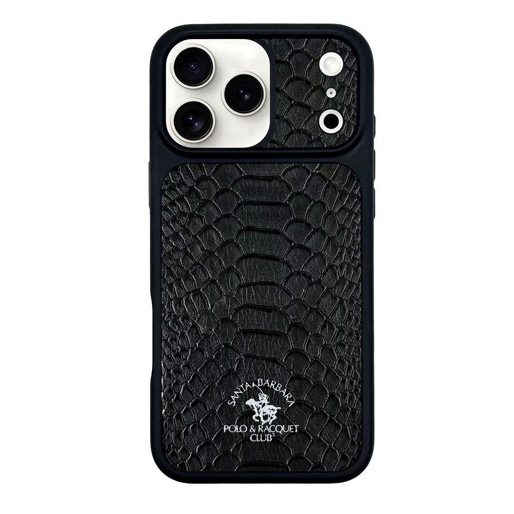 iPhone 17 Pro Max Genuine Leather Original Santa Barbara Polo Club Knight Series Back Cover - Black