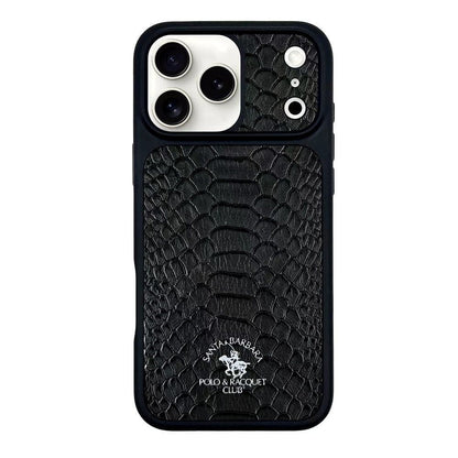 iPhone 17 Pro Max Genuine Leather Original Santa Barbara Polo Club Knight Series Back Cover - Black