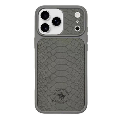 iPhone 17 Pro Max Genuine Leather Original Santa Barbara Polo Club Knight Series Back Cover - Grey