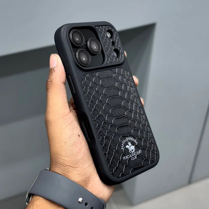 iPhone 17 Pro Max Genuine Leather Original Santa Barbara Polo Club Knight Series Back Cover - Black