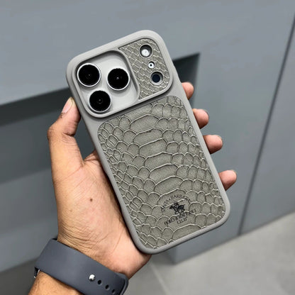 iPhone 17 Pro Max Genuine Leather Original Santa Barbara Polo Club Knight Series Back Cover - Grey