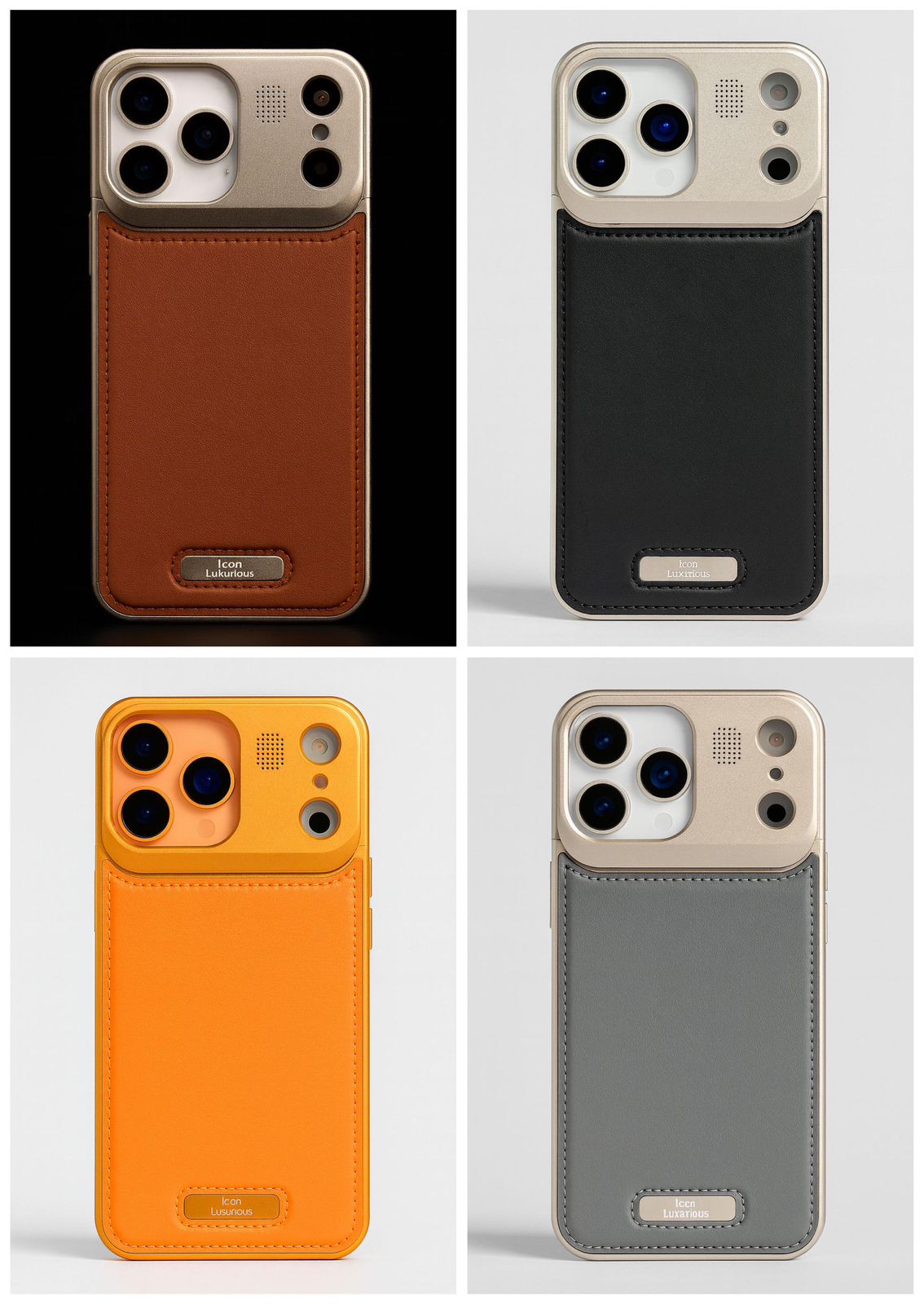 iPhone 17 Pro Max Metal Case, AeroFLex Aluminum + Leather Case with Aroma Perfume Cover - Brown