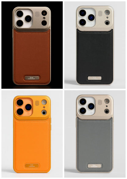 iPhone 17 Pro Max Metal Case, AeroFLex Aluminum + Leather Case with Aroma Perfume Cover - Brown