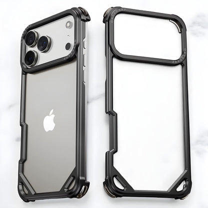 iPhone 17 Pro Metal Bumper Case, Metallic Frame Corner Airbag Heat Dissipation Case - Black