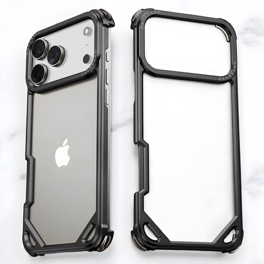iPhone 17 Pro Metal Bumper Case, Metallic Frame Corner Airbag Heat Dissipation Case - Black