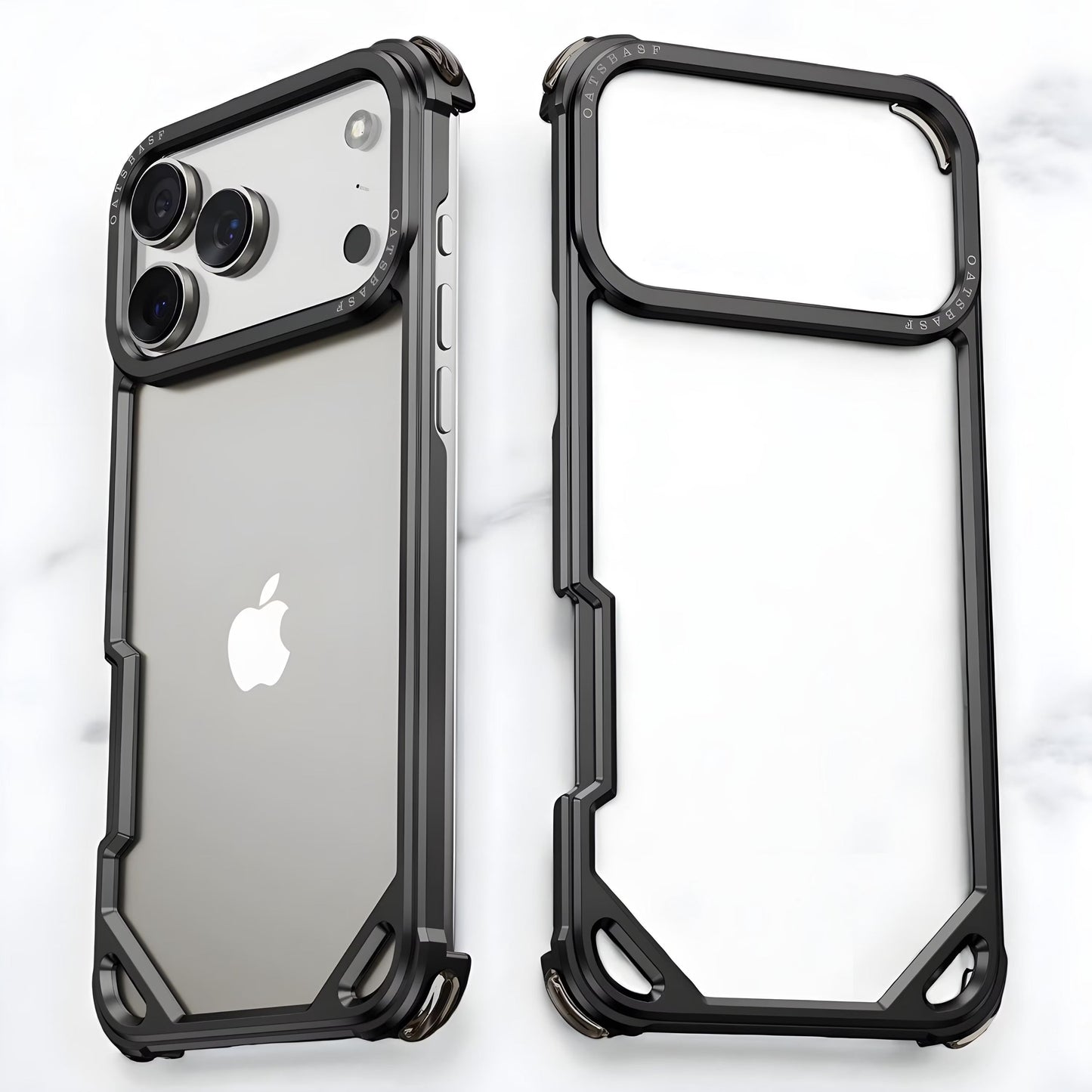 iPhone 17 Pro Metal Bumper Case, Metallic Frame Corner Airbag Heat Dissipation Case - Black