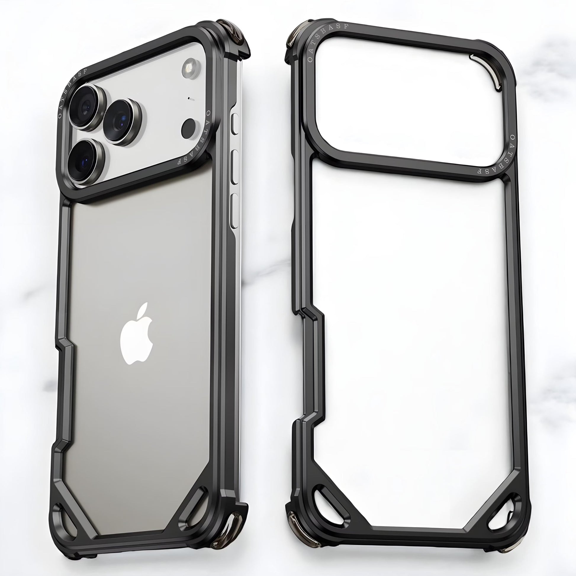 iPhone 17 Pro Metal Bumper Case, Metallic Frame Corner Airbag Heat Dissipation Case - Black