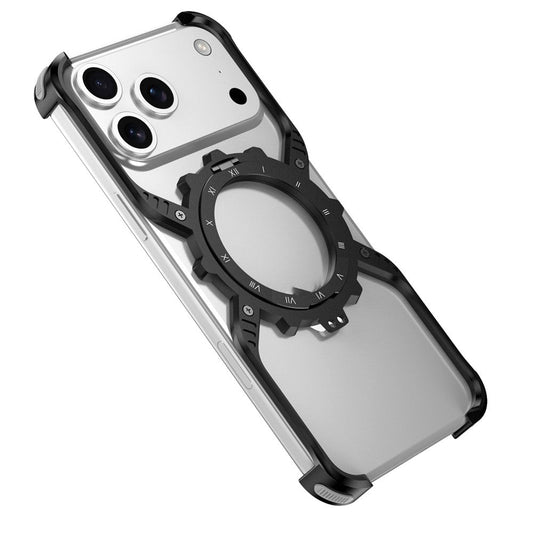iPhone 17 Pro Metal Bumper Case, Aluminum Alloy X-Shape Luminous Kickstand with Magsafe - Black