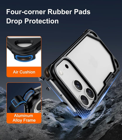 iPhone 17 Pro Metal Bumper Case, Metallic Frame Corner Airbag Heat Dissipation Case - Black
