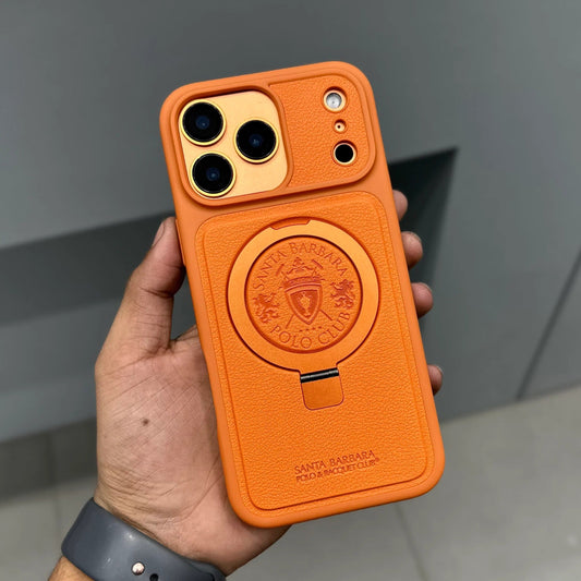 iPhone 17 Pro Max Genuine Leather Original Santa Barbara Polo Club Primo Series Case with Magsafe - Orange