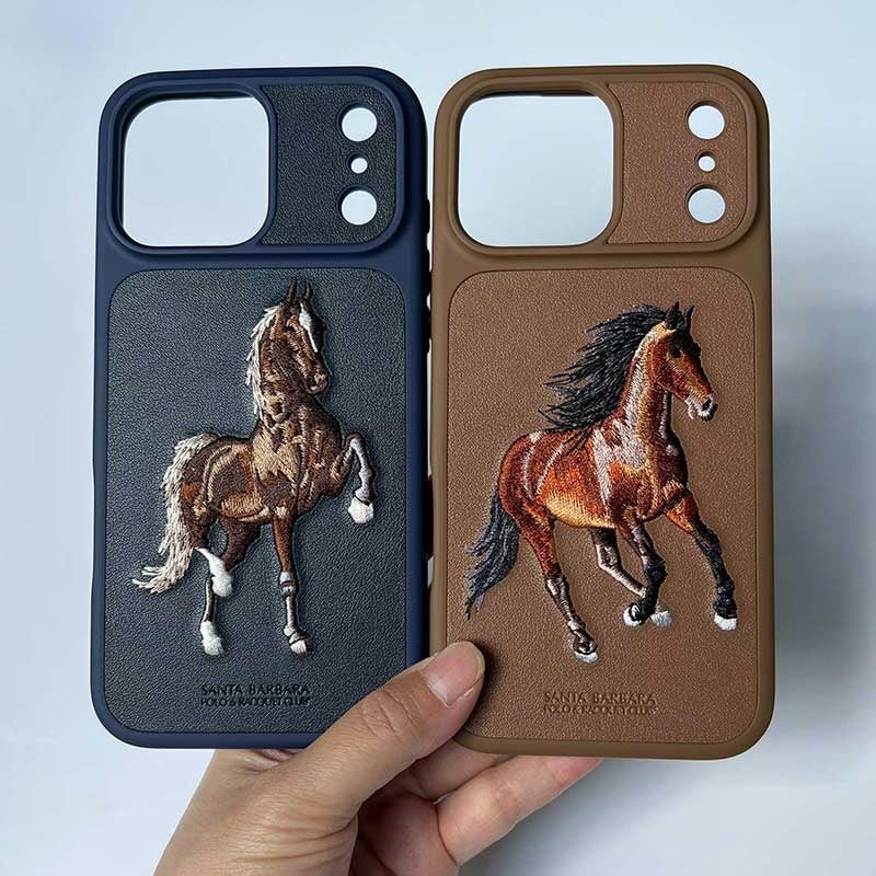 iPhone 17 Pro Max Genuine Leather Original Santa Barbara Polo Club Boris Series Back Cover - Blue