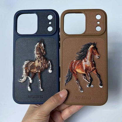 iPhone 17 Pro Max Genuine Leather Original Santa Barbara Polo Club Boris Series Back Cover - Blue