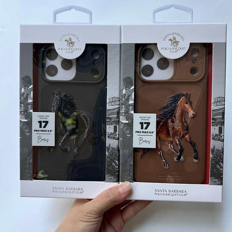 iPhone 17 Pro Max Genuine Leather Original Santa Barbara Polo Club Boris Series Back Cover - Black