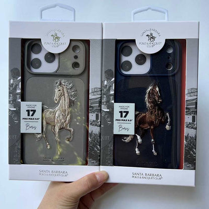 iPhone 17 Pro Max Genuine Leather Original Santa Barbara Polo Club Boris Series Back Cover - Grey