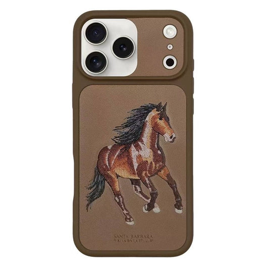 iPhone 17 Pro Max Genuine Leather Original Santa Barbara Polo Club Boris Series Back Cover - Brown