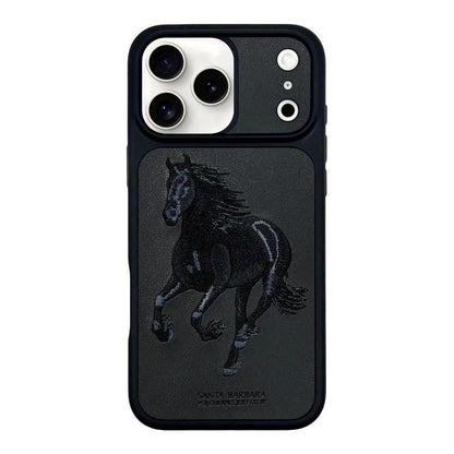 iPhone 17 Pro Max Genuine Leather Original Santa Barbara Polo Club Boris Series Back Cover - Black