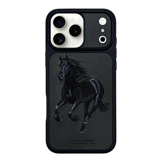 iPhone 17 Pro Max Genuine Leather Original Santa Barbara Polo Club Boris Series Back Cover - Black