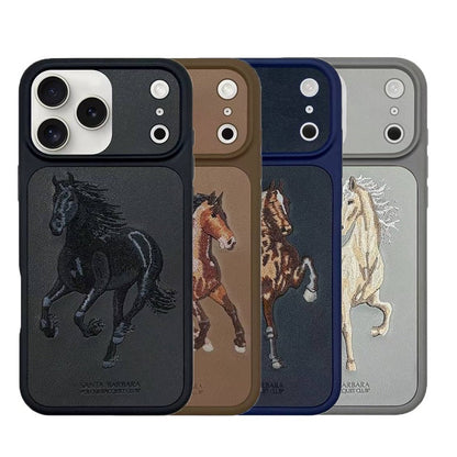 iPhone 17 Pro Max Genuine Leather Original Santa Barbara Polo Club Boris Series Back Cover - Black