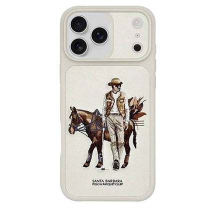 iPhone 17 Pro Max Genuine Leather Original Santa Barbara Polo Club Cedric Series Back Cover - Beige