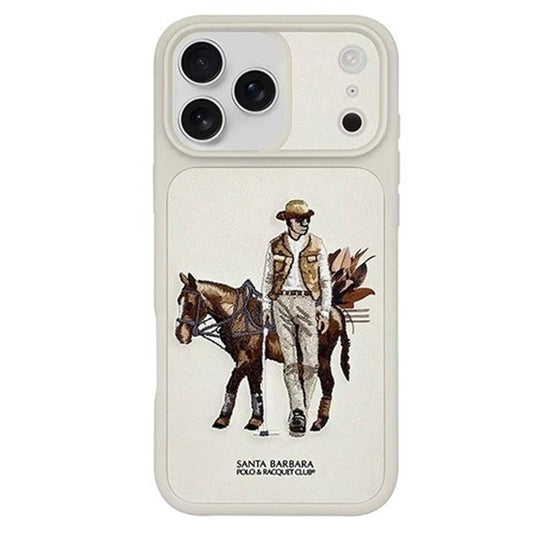 iPhone 17 Pro Max Genuine Leather Original Santa Barbara Polo Club Cedric Series Back Cover - Beige
