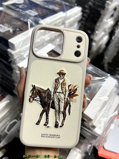 iPhone 17 Pro Max Genuine Leather Original Santa Barbara Polo Club Cedric Series Back Cover - Beige