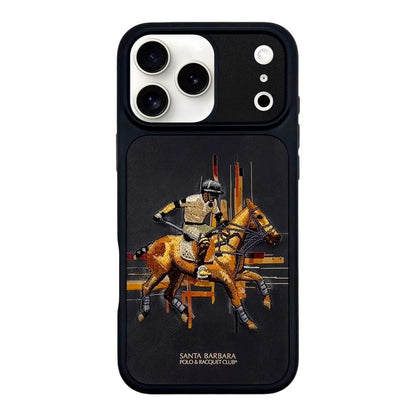 iPhone 17 Pro Max Genuine Leather Original Santa Barbara Polo Club Cedric Series Back Cover - Black