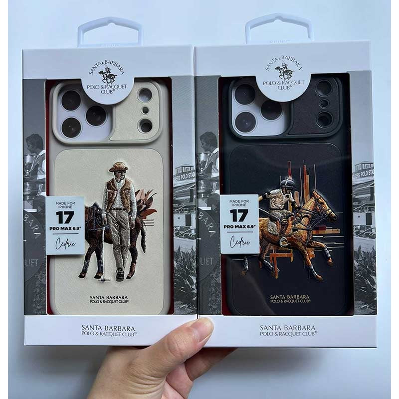iPhone 17 Pro Max Genuine Leather Original Santa Barbara Polo Club Cedric Series Back Cover - Black