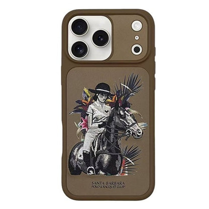 iPhone 17 Pro Max Genuine Leather Original Santa Barbara Polo Club Cedric Series Back Cover - Brown