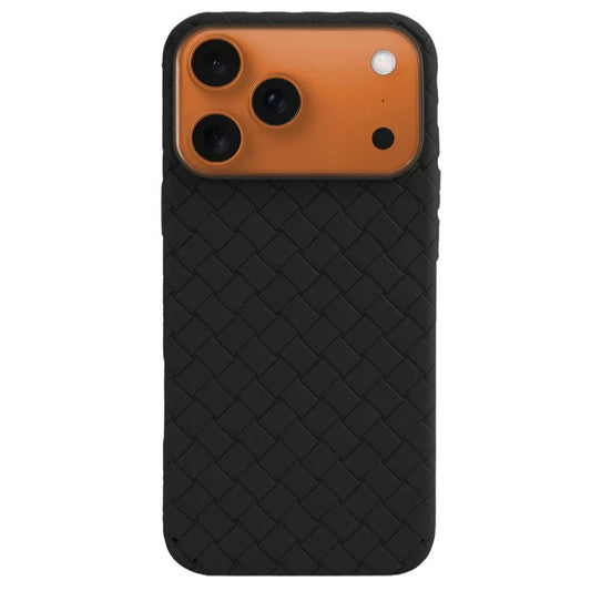 iPhone 17 Pro Max Luxury Weave Breathable Cooling Matte Soft Silicon Grid Case - Black